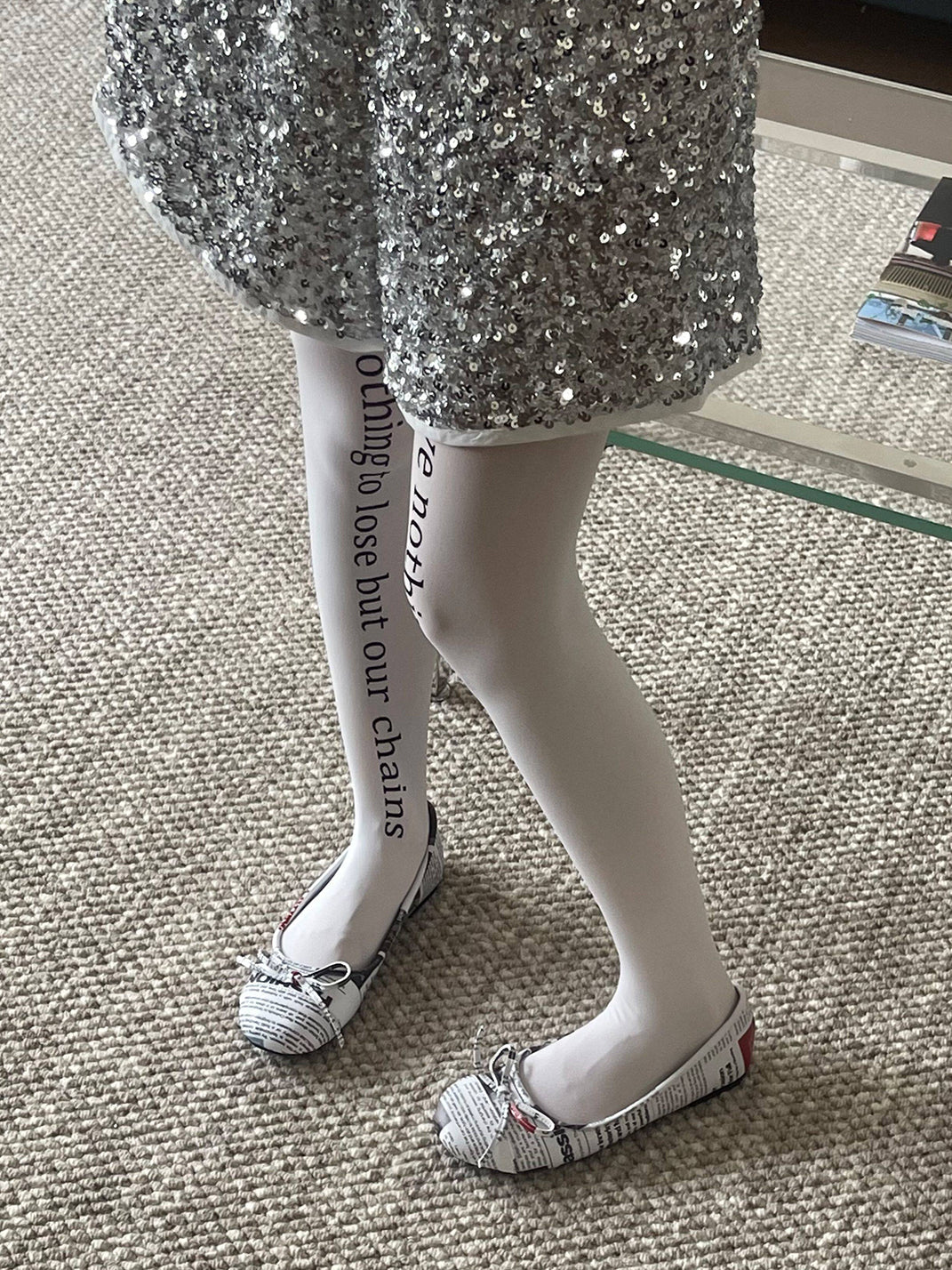 Newspaper-Print Bow Heels and Flats - View 4
