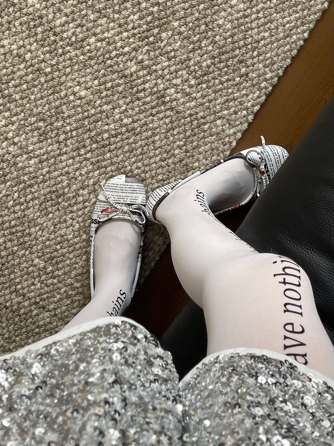 Newspaper-Print Bow Heels and Flats - View 6