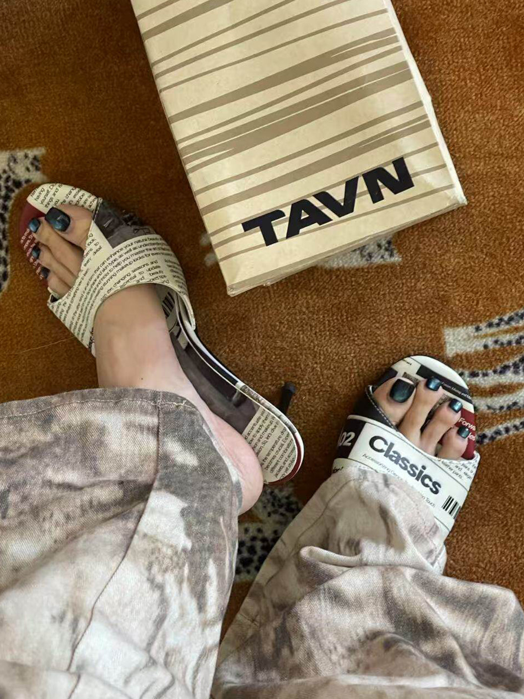 Newspaper-Print Bow Heels and Flats - View 10
