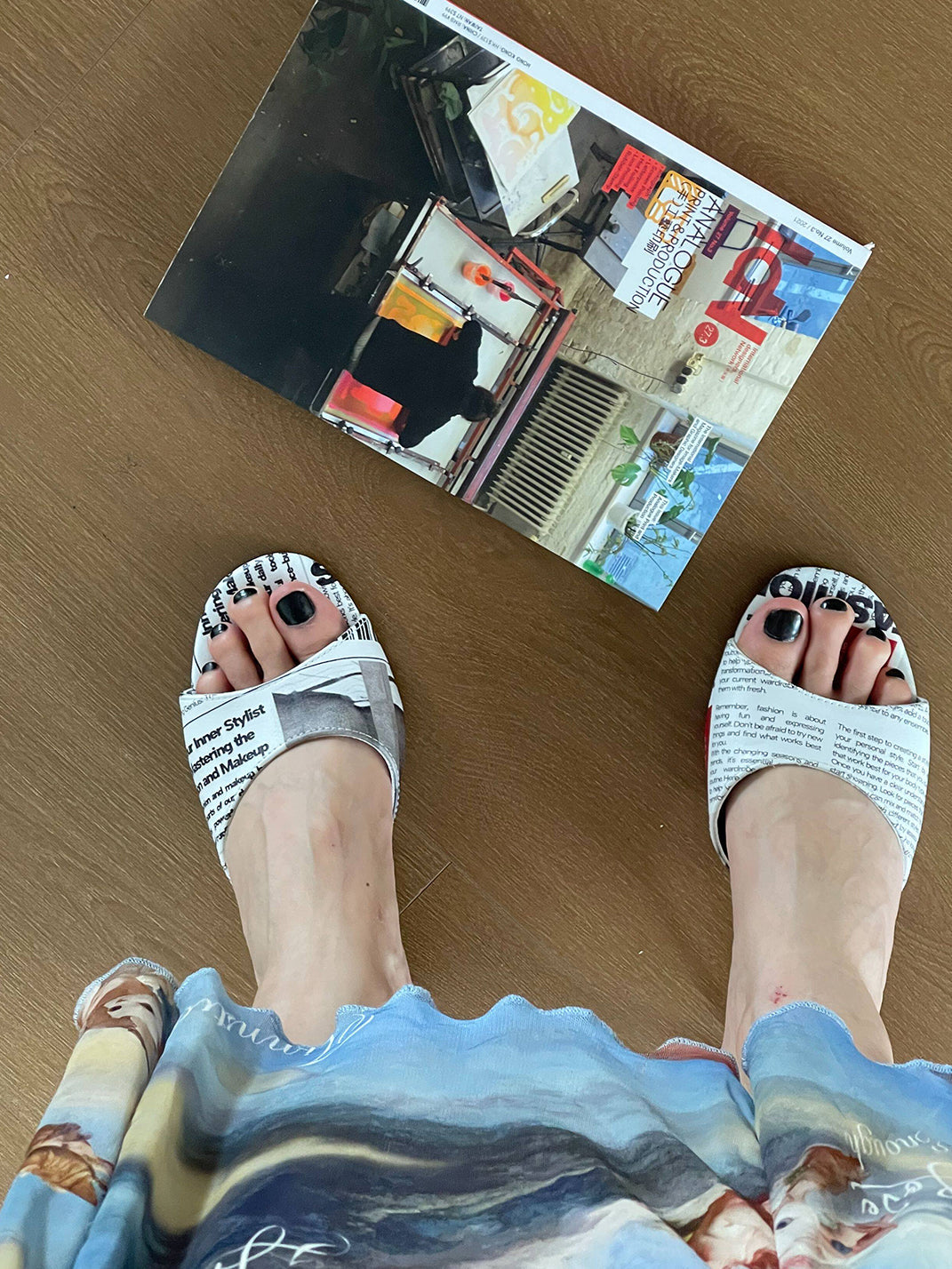 Newspaper-Print Bow Heels and Flats - View 12