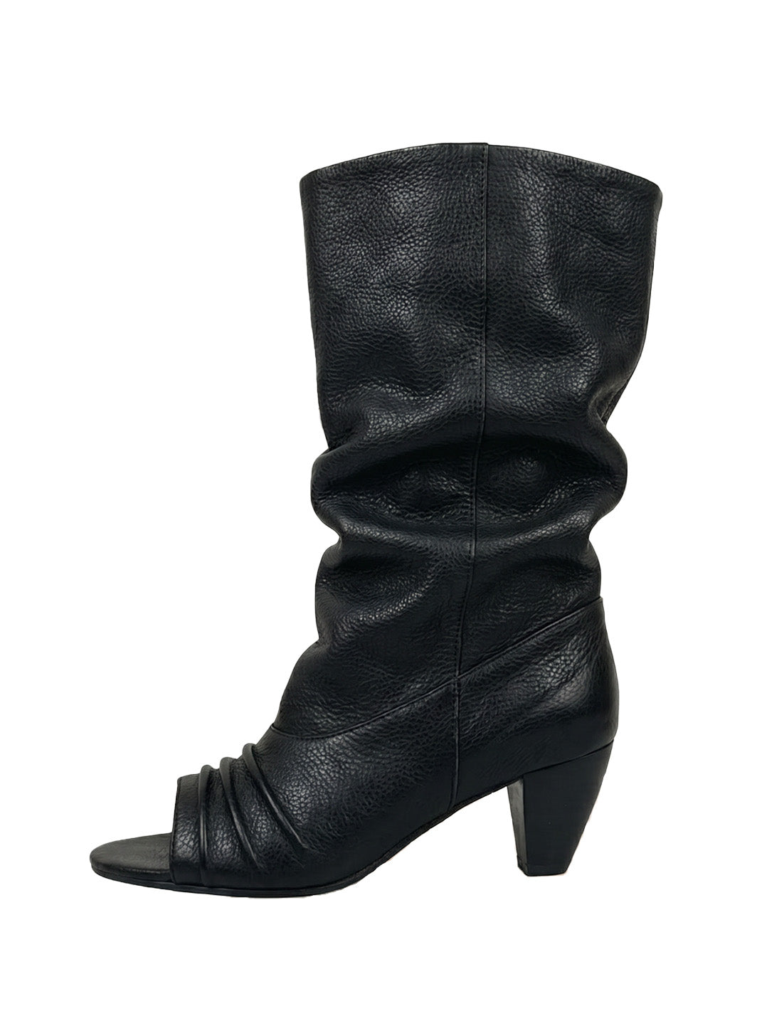 Open-Toe Slouch Leather Mid-Calf Boots