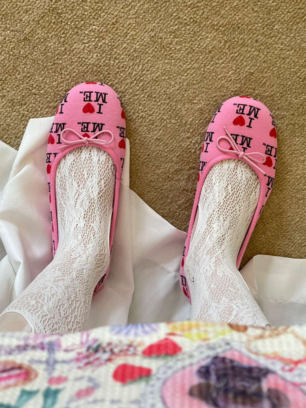 Logo-Print Round-Toe Ballet Flats - View 2