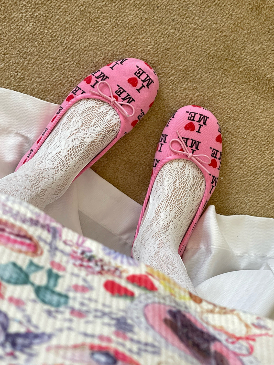 Logo-Print Round-Toe Ballet Flats - View 3