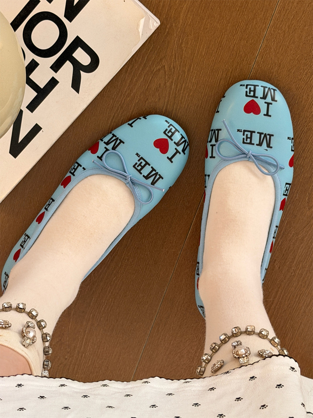 Logo-Print Round-Toe Ballet Flats - View 10