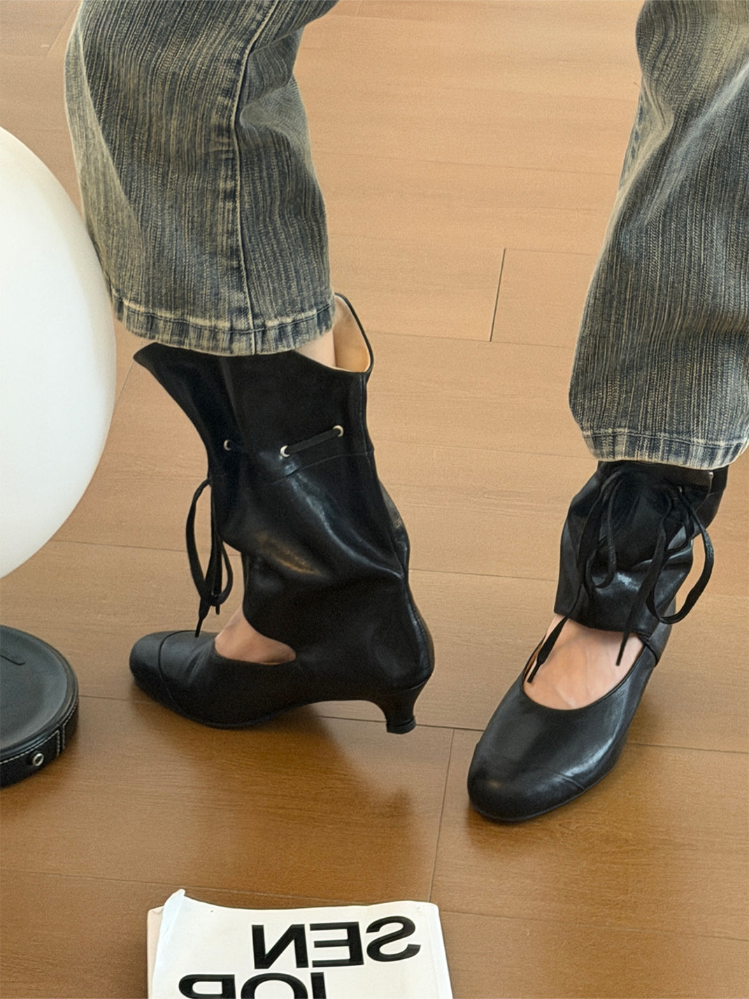 Lace-Up Slouch Leather Sandal Boots - View 6