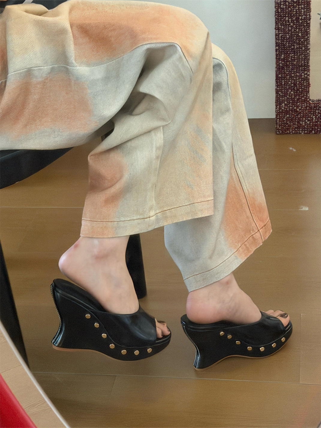 Studded Open-Toe Platform Wedge Mules - View 4