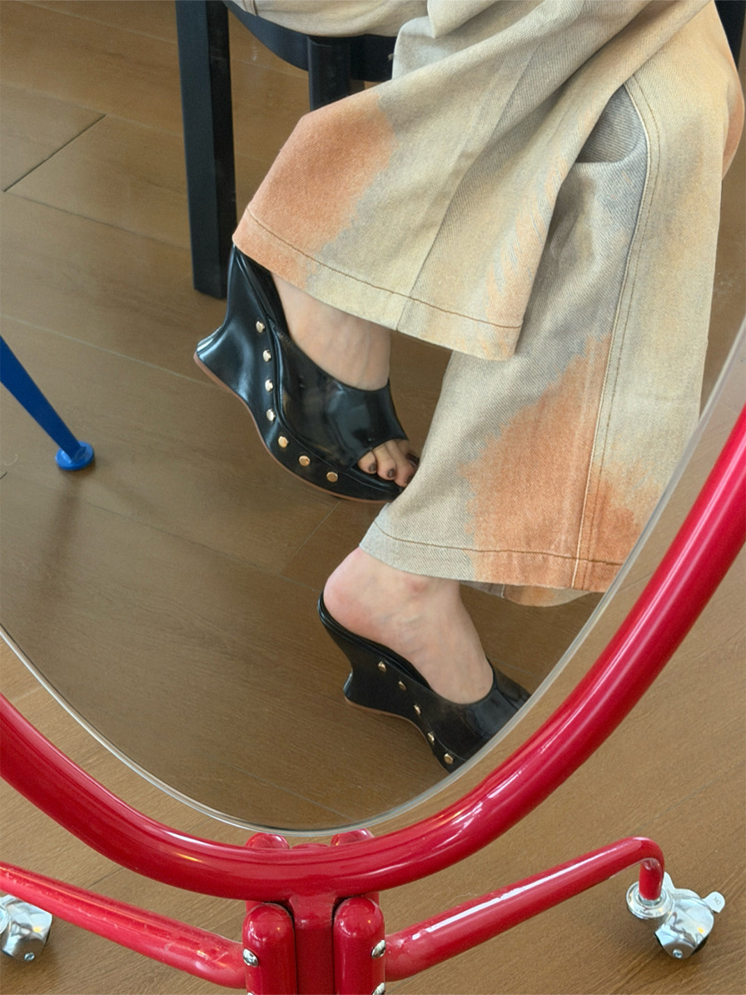 Studded Open-Toe Platform Wedge Mules - View 7
