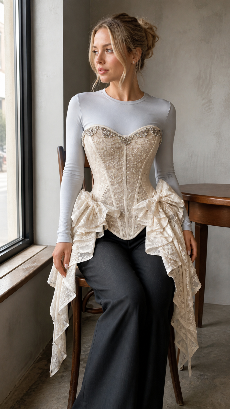 Ivory Beaded Bow Corset Top natural UGC showcase 2