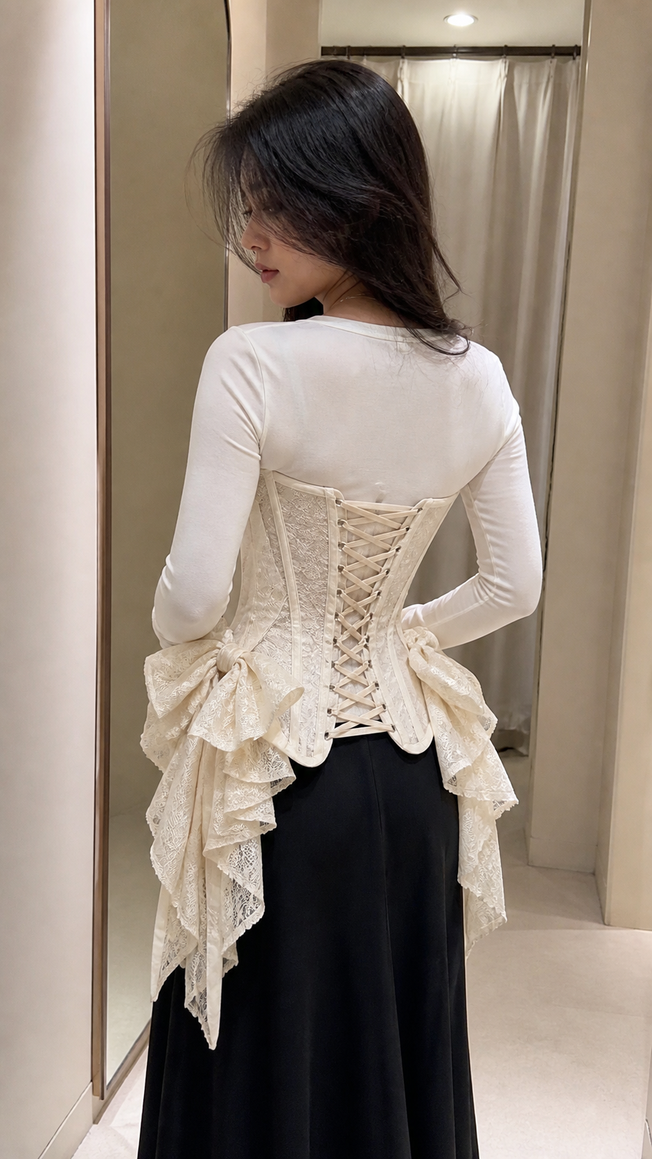 Ivory Beaded Bow Corset Top natural UGC showcase 3