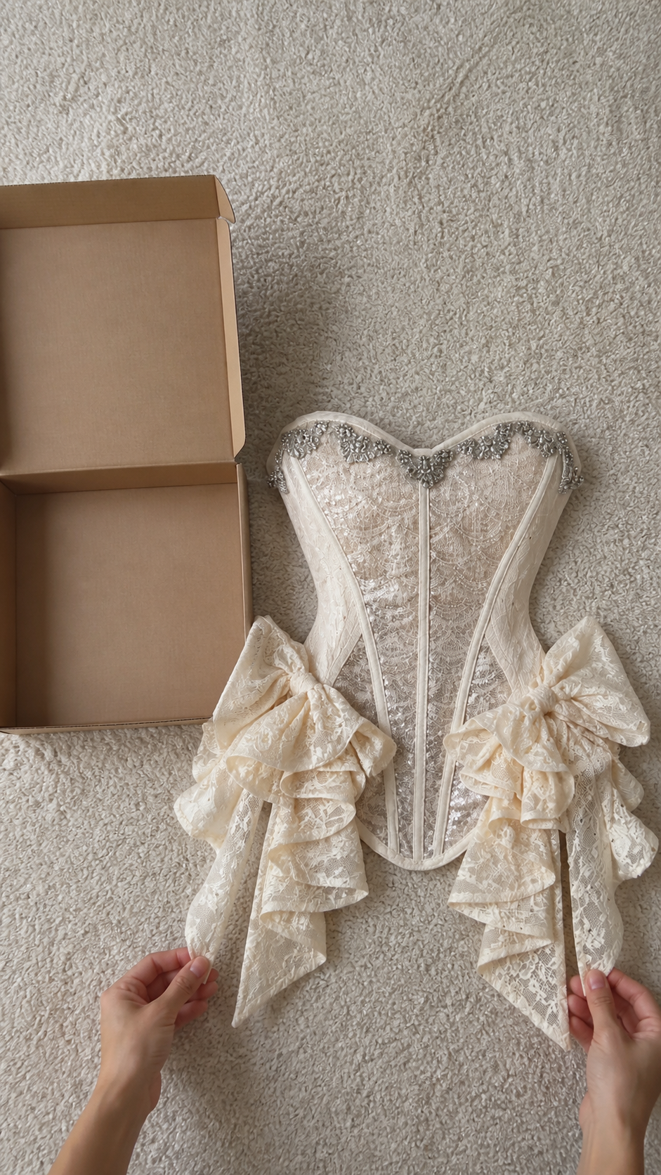 Ivory Beaded Bow Corset Top natural UGC showcase 4