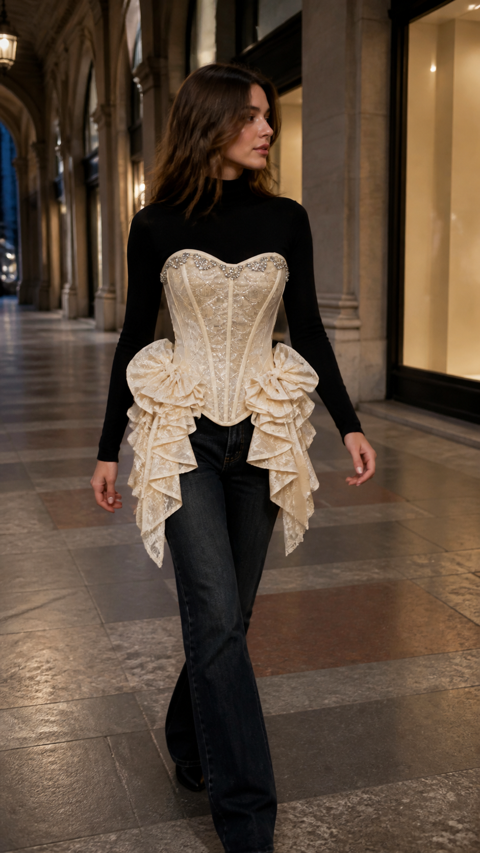 Ivory Beaded Bow Corset Top natural UGC showcase 5