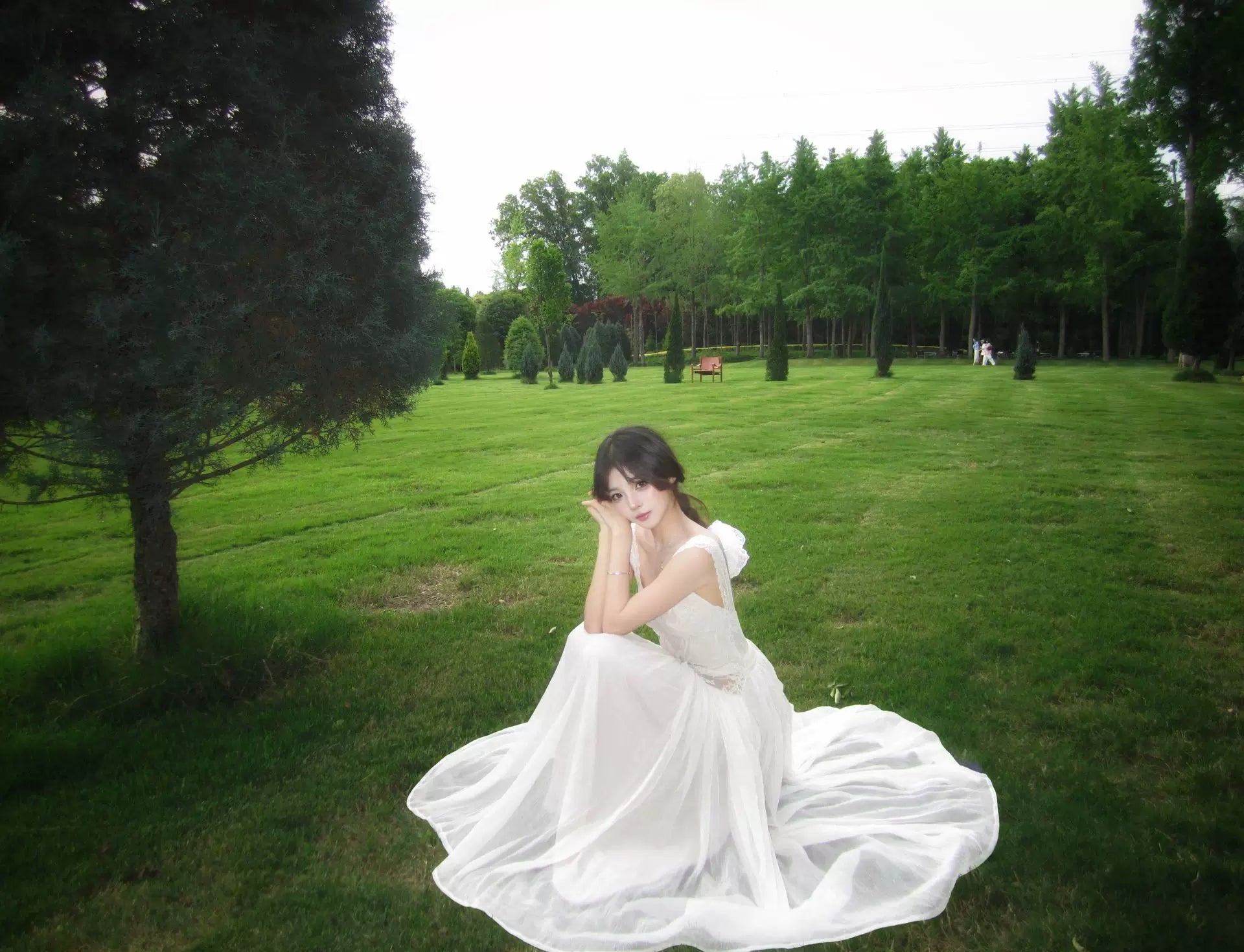 Ivory lace maxi dress styled outdoors