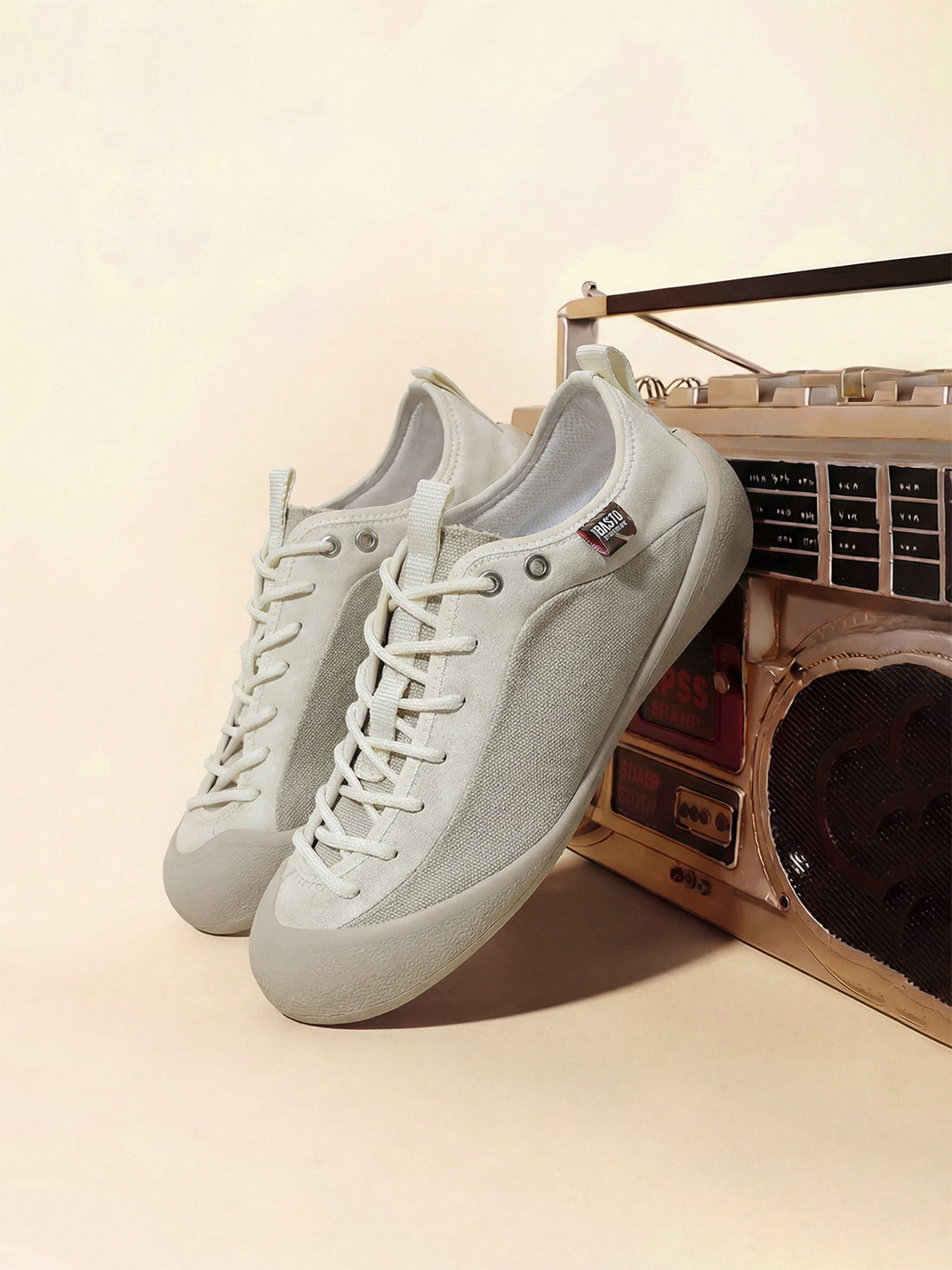 Ivory Mesh-Paneled Canvas Low-Top Sneakers - View 5