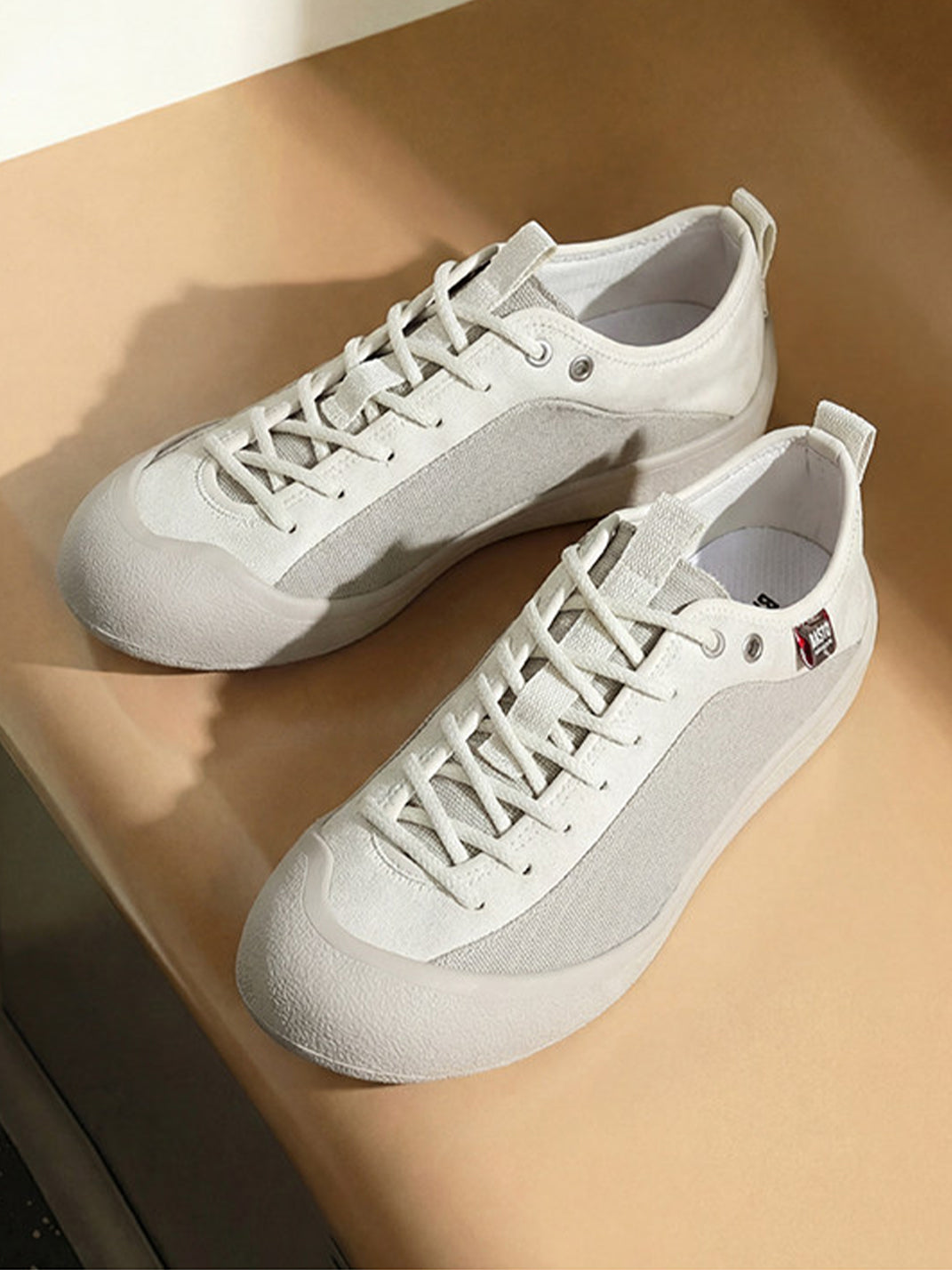 Ivory Mesh-Paneled Canvas Low-Top Sneakers - View 6
