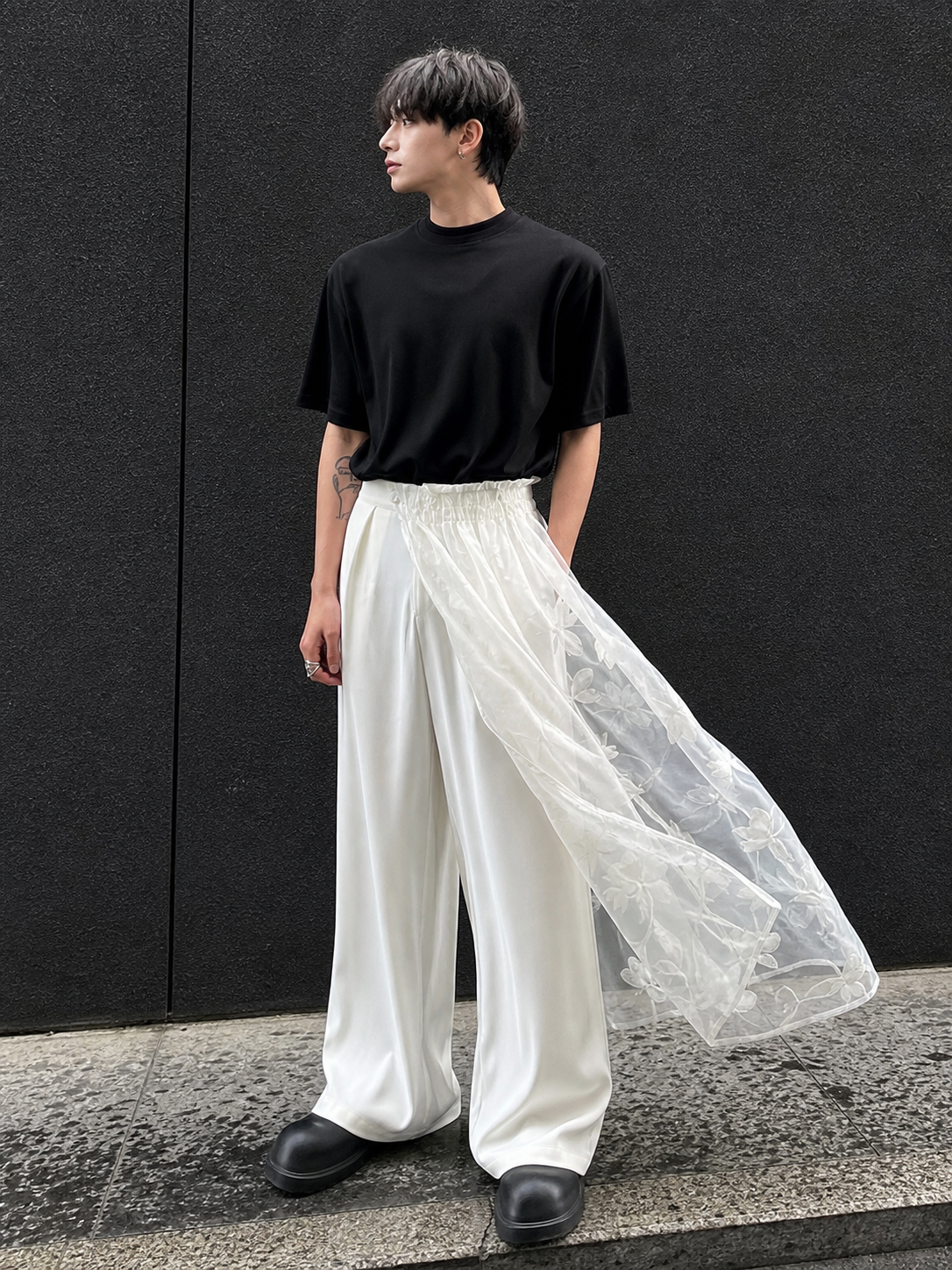 Ivory Veil Satin Train Trousers UGC showcase 1