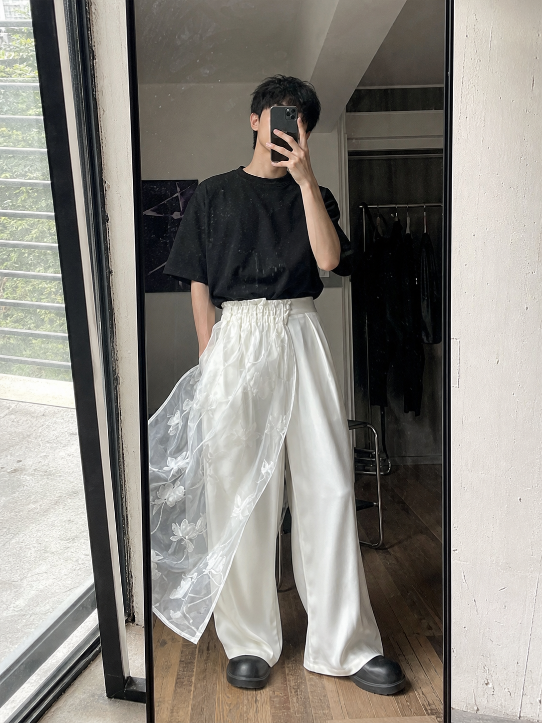 Ivory Veil Satin Train Trousers UGC showcase 2
