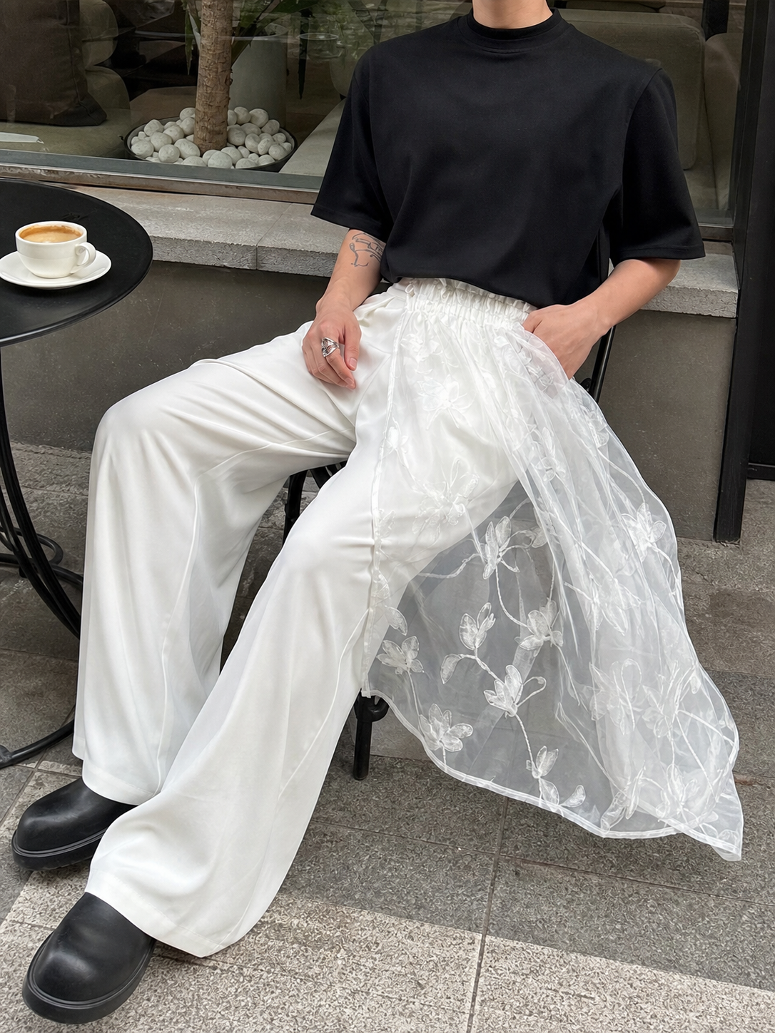 Ivory Veil Satin Train Trousers UGC showcase 3