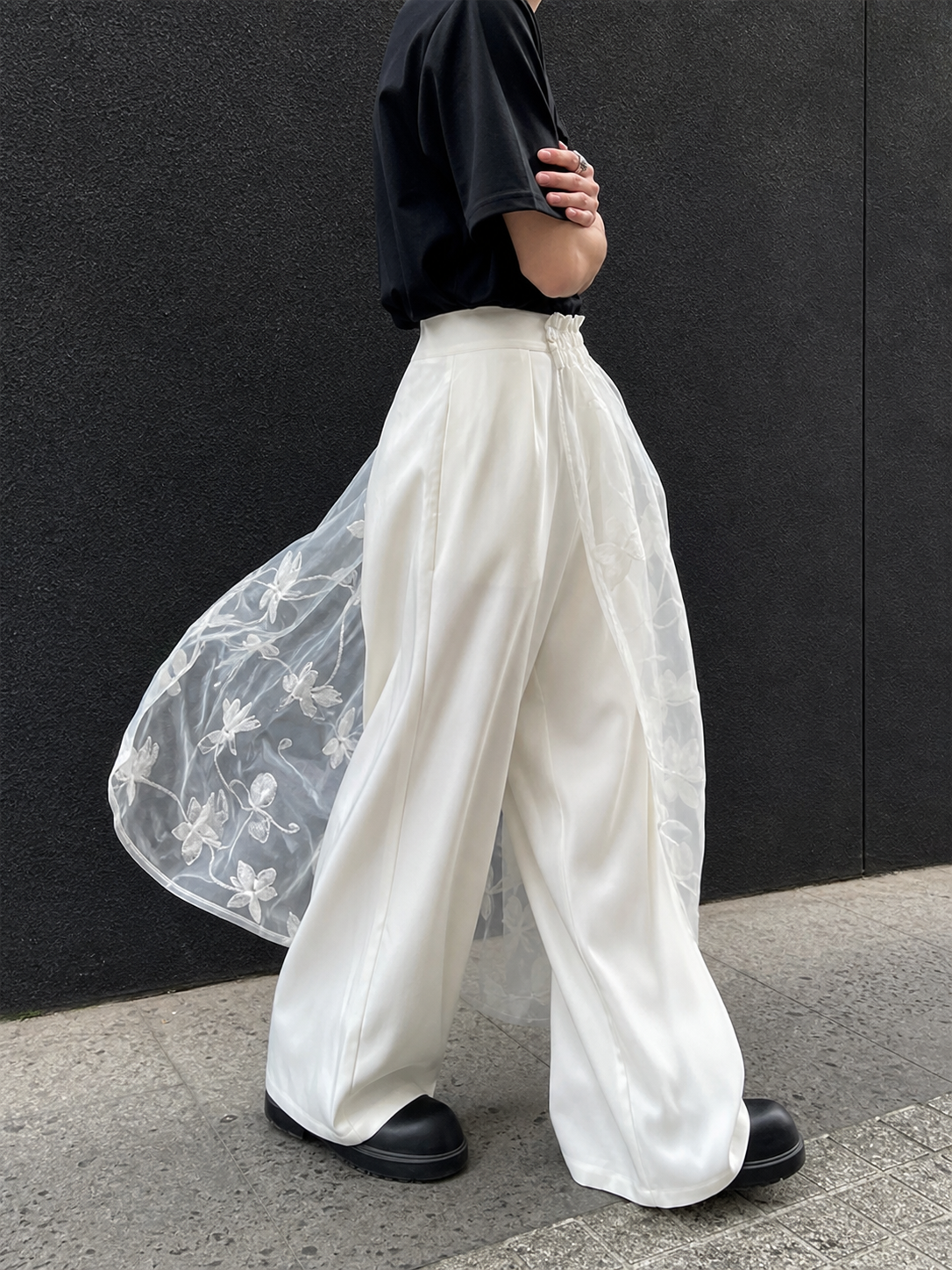 Ivory Veil Satin Train Trousers UGC showcase 4