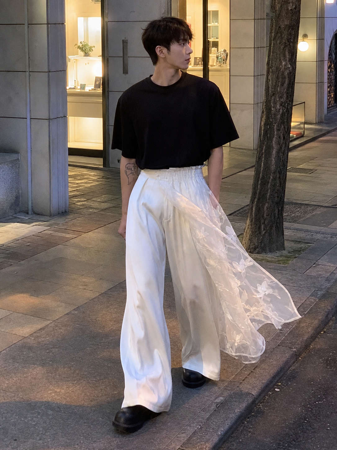 Ivory Veil Satin Train Trousers UGC showcase 5