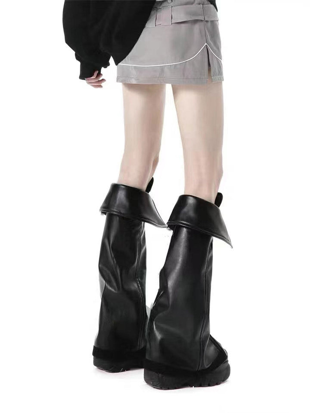 Foldover Buckle Platform Knee-High Boots - View 2