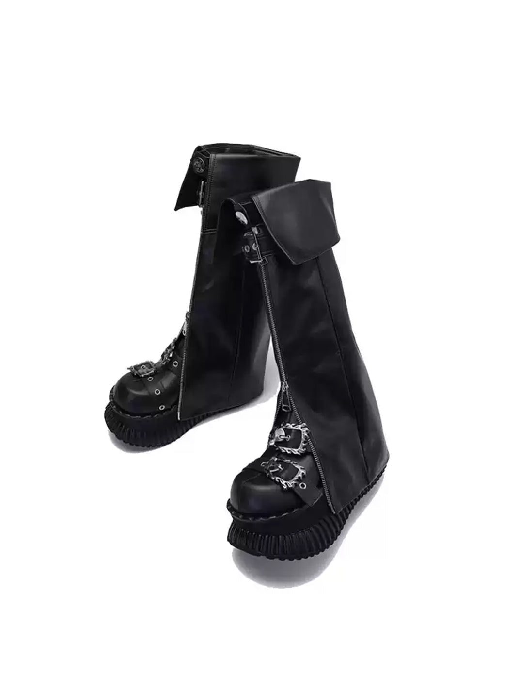 Foldover Buckle Platform Knee-High Boots - View 5