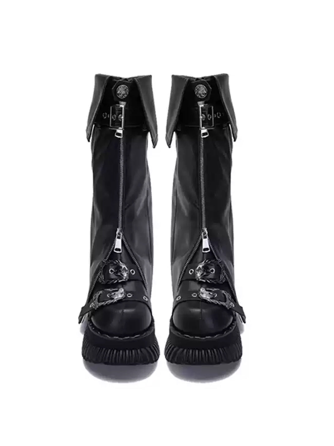 Foldover Buckle Platform Knee-High Boots - View 7