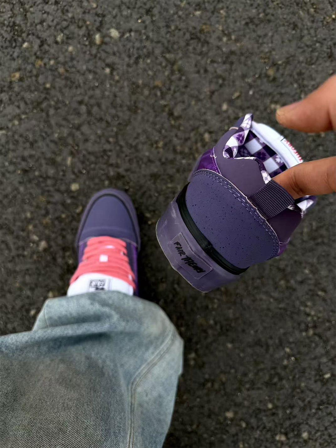 Gingham-Tongue Purple Platform Skate Shoes - View 5