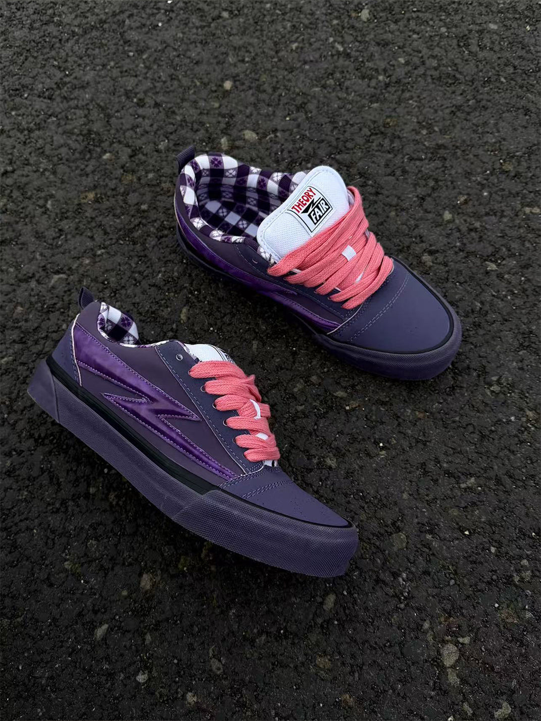 Gingham-Tongue Purple Platform Skate Shoes - View 6