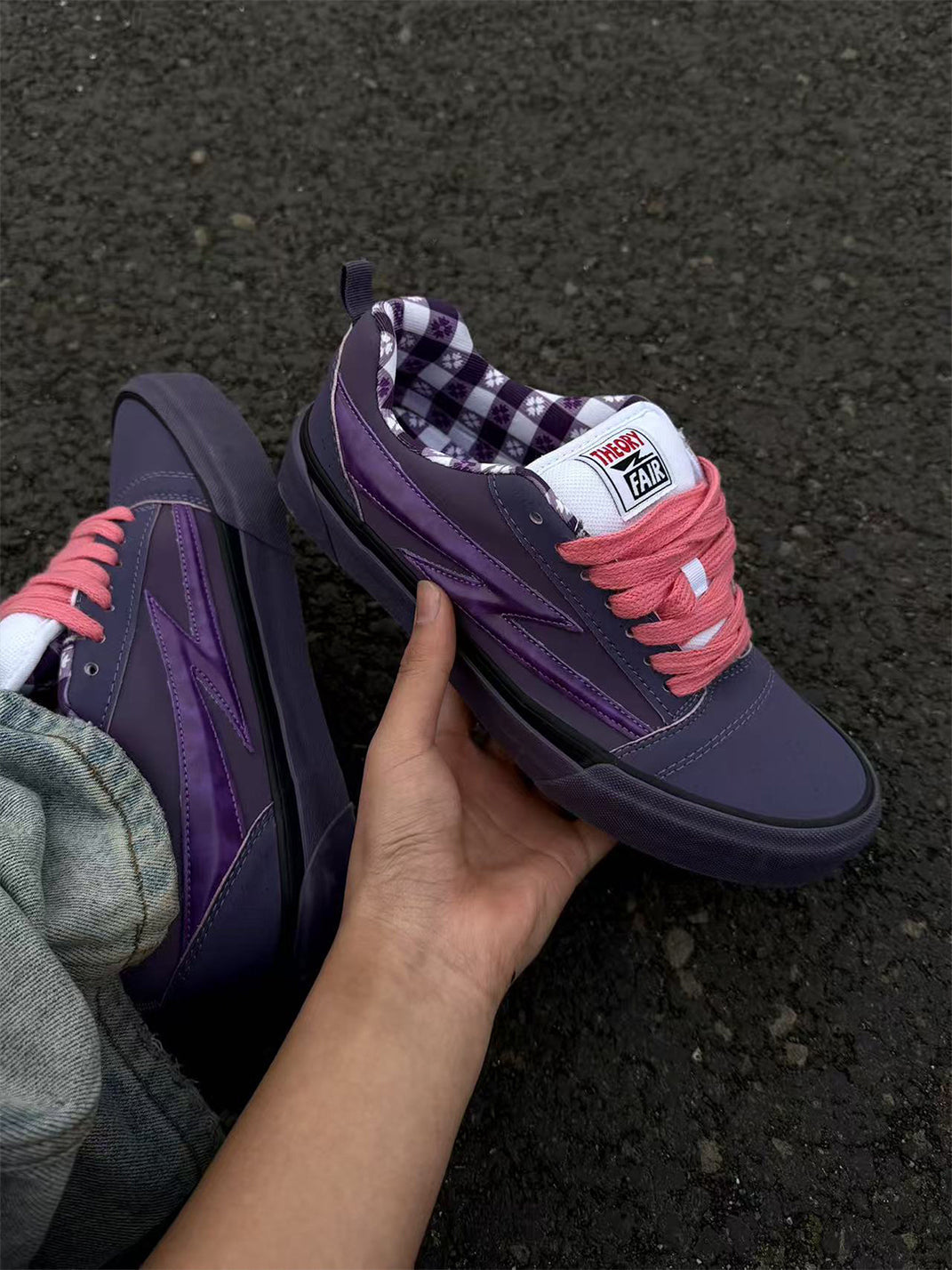 Gingham-Tongue Purple Platform Skate Shoes - View 7
