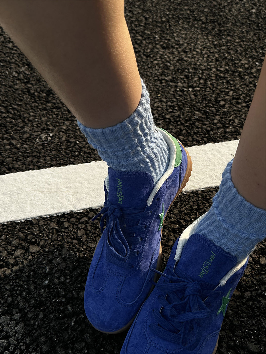 Star-Embroidered Blue Suede Gum Trainers - View 6