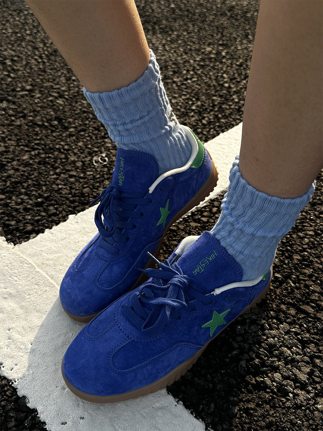Star-Embroidered Blue Suede Gum Trainers - View 7