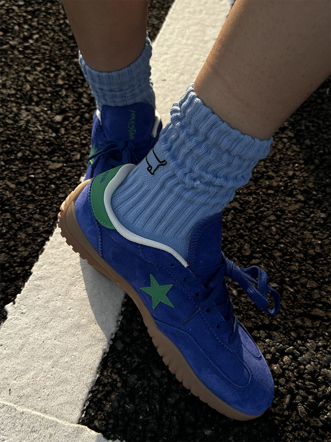 Star-Embroidered Blue Suede Gum Trainers - View 8
