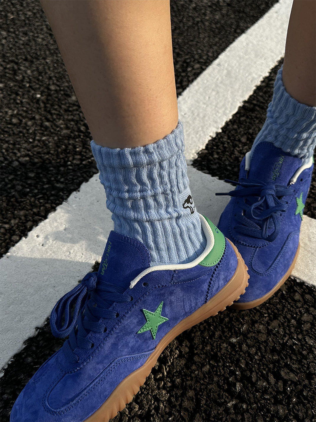 Star-Embroidered Blue Suede Gum Trainers - View 9