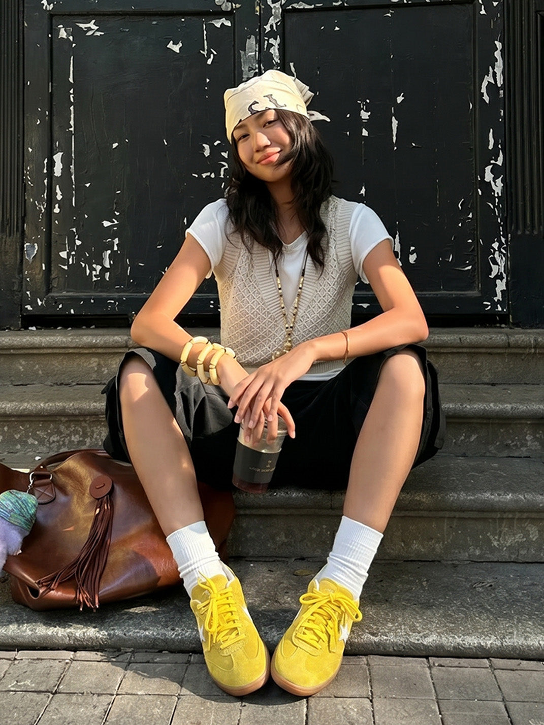 Star-Embroidered Yellow Suede Trainers - View 2