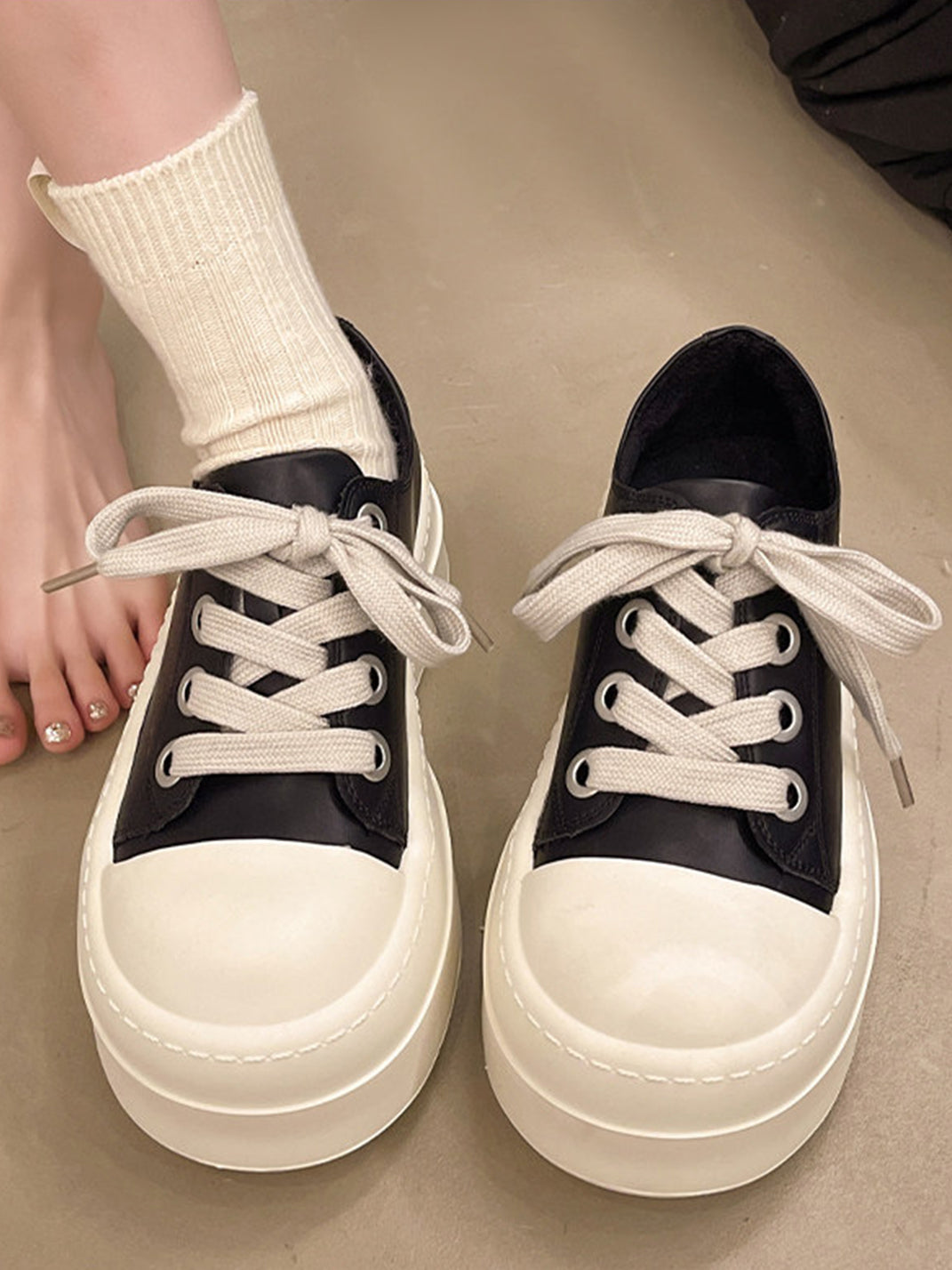 Oversized-Toe High-Low Platform Trainers - View 4
