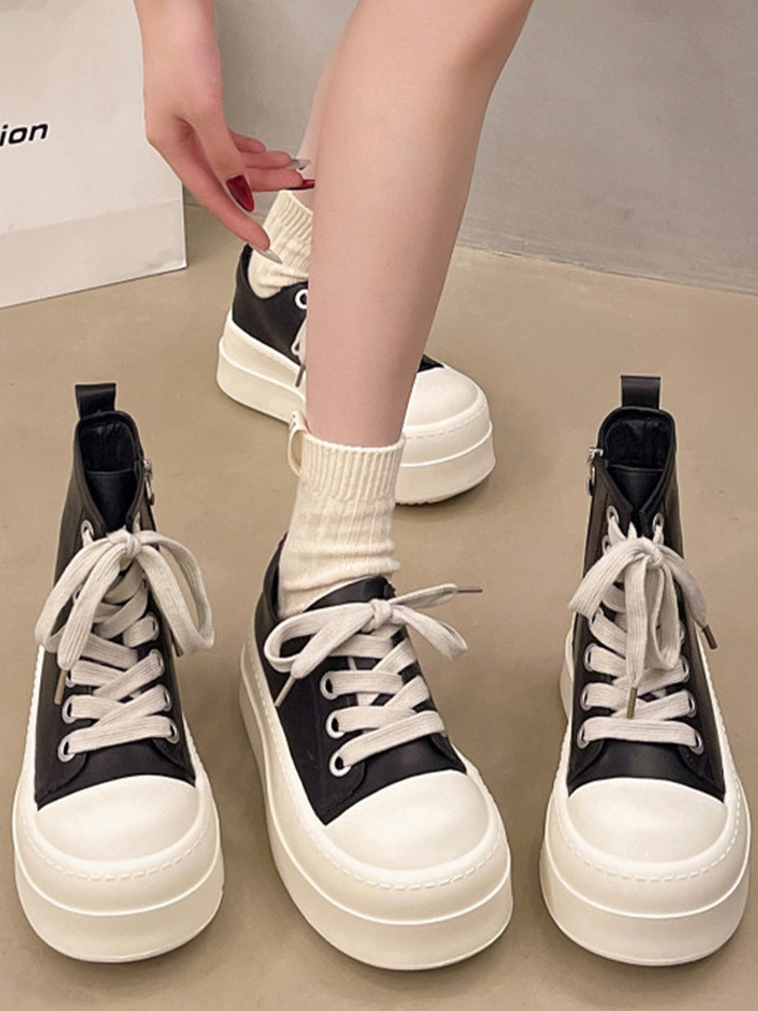 Oversized-Toe High-Low Platform Trainers - View 11