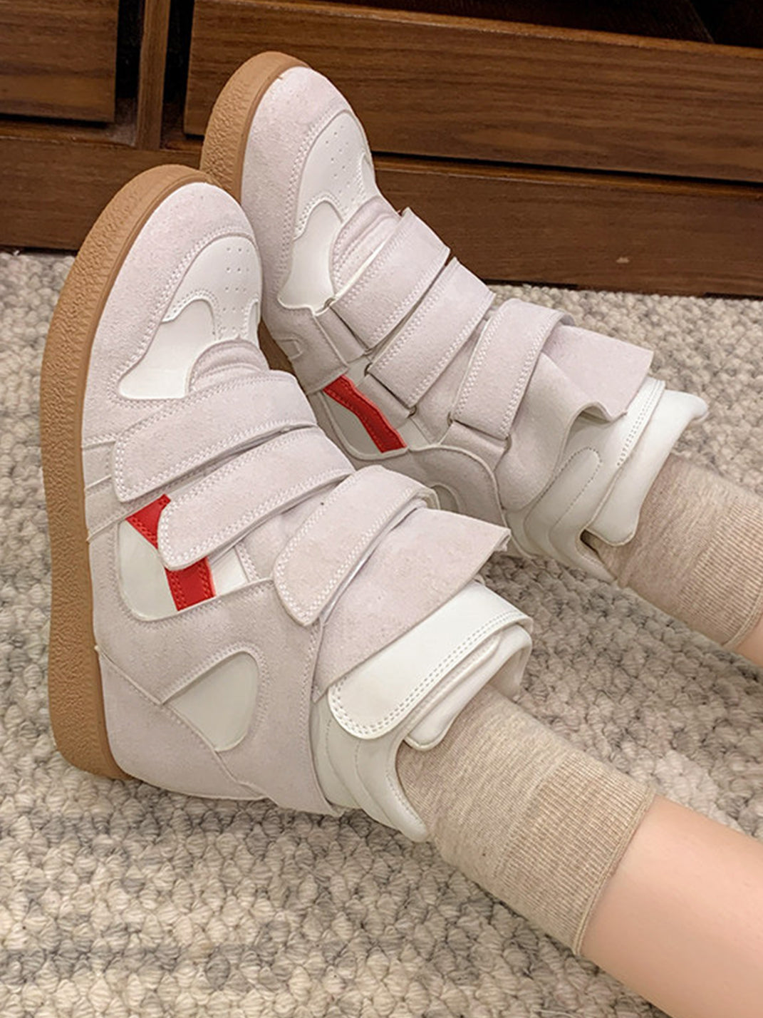 Multi-Strap Hidden-Wedge High-Top Sneakers - View 2