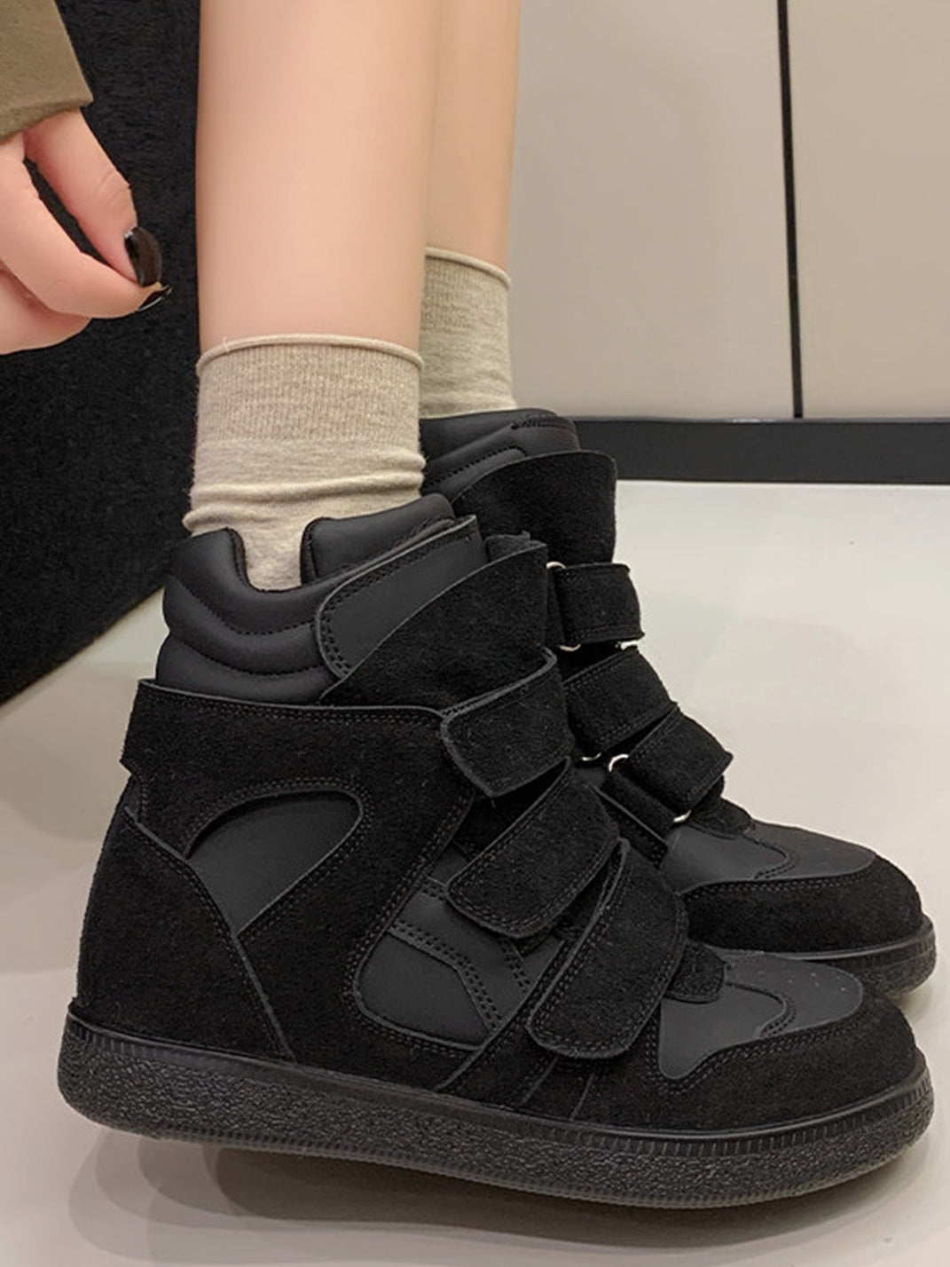 Multi-Strap Hidden-Wedge High-Top Sneakers - View 10
