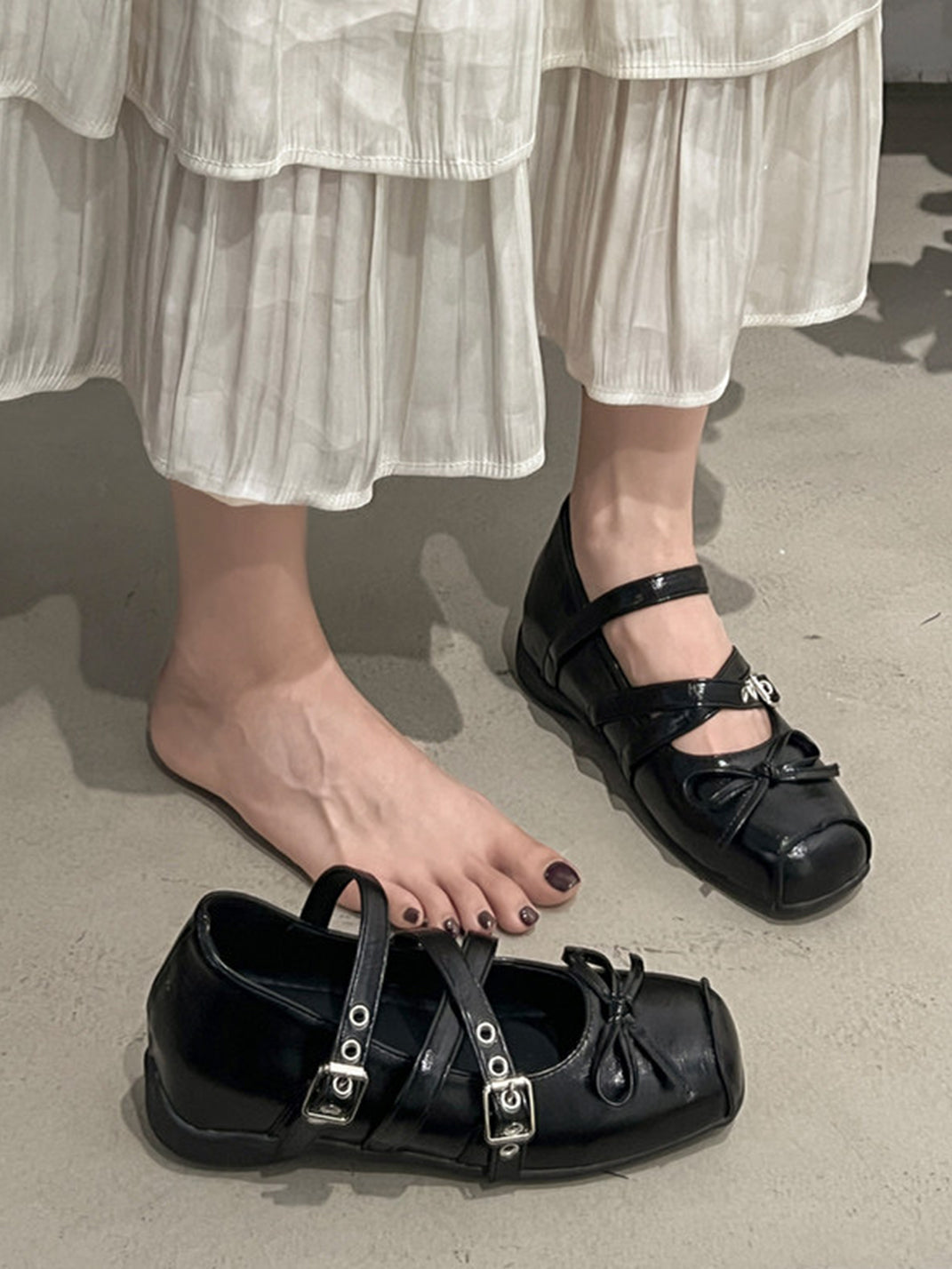 Square-Toe Multi-Strap Leather Mary Janes - View 2