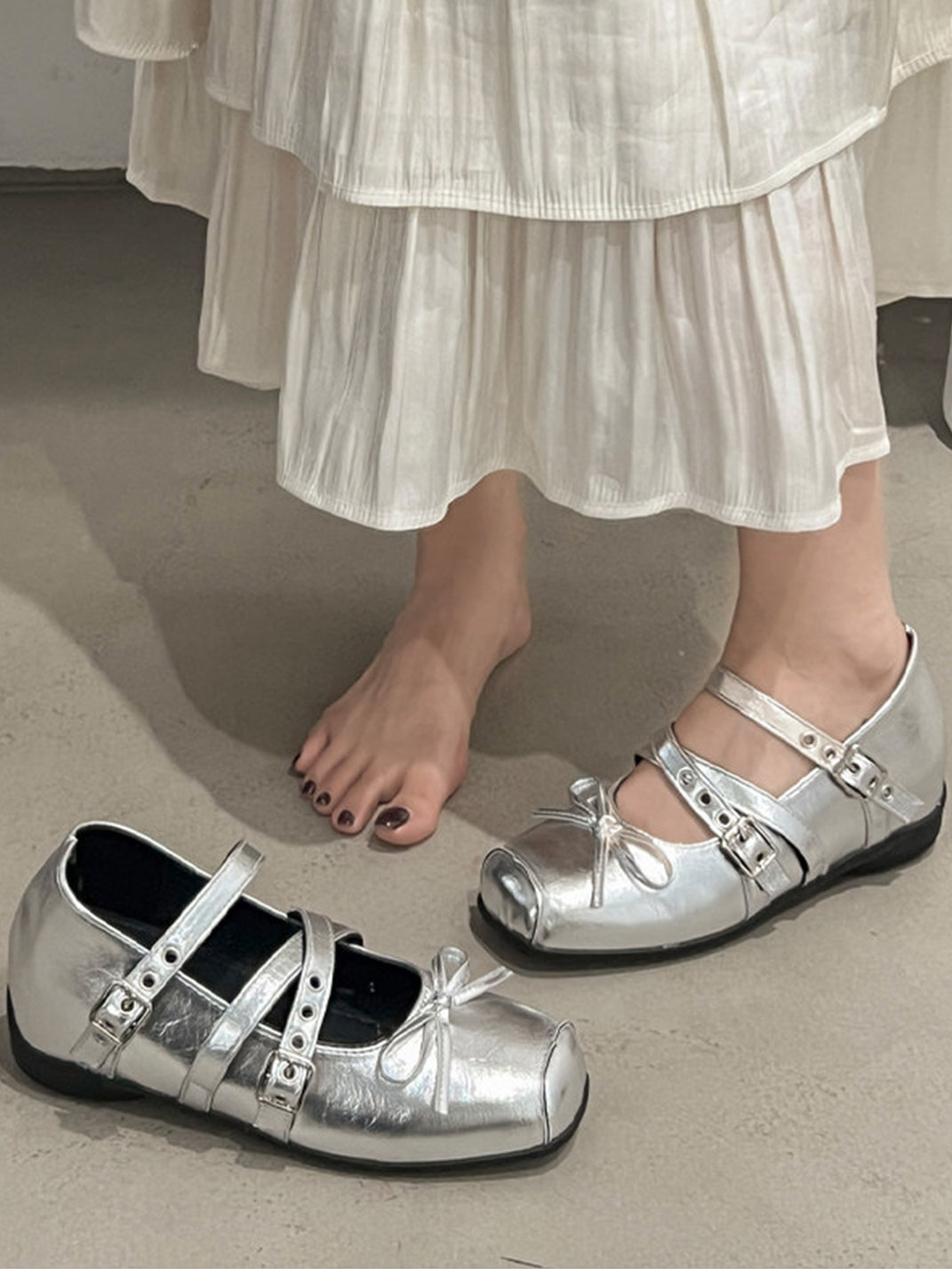 Square-Toe Multi-Strap Leather Mary Janes - View 12