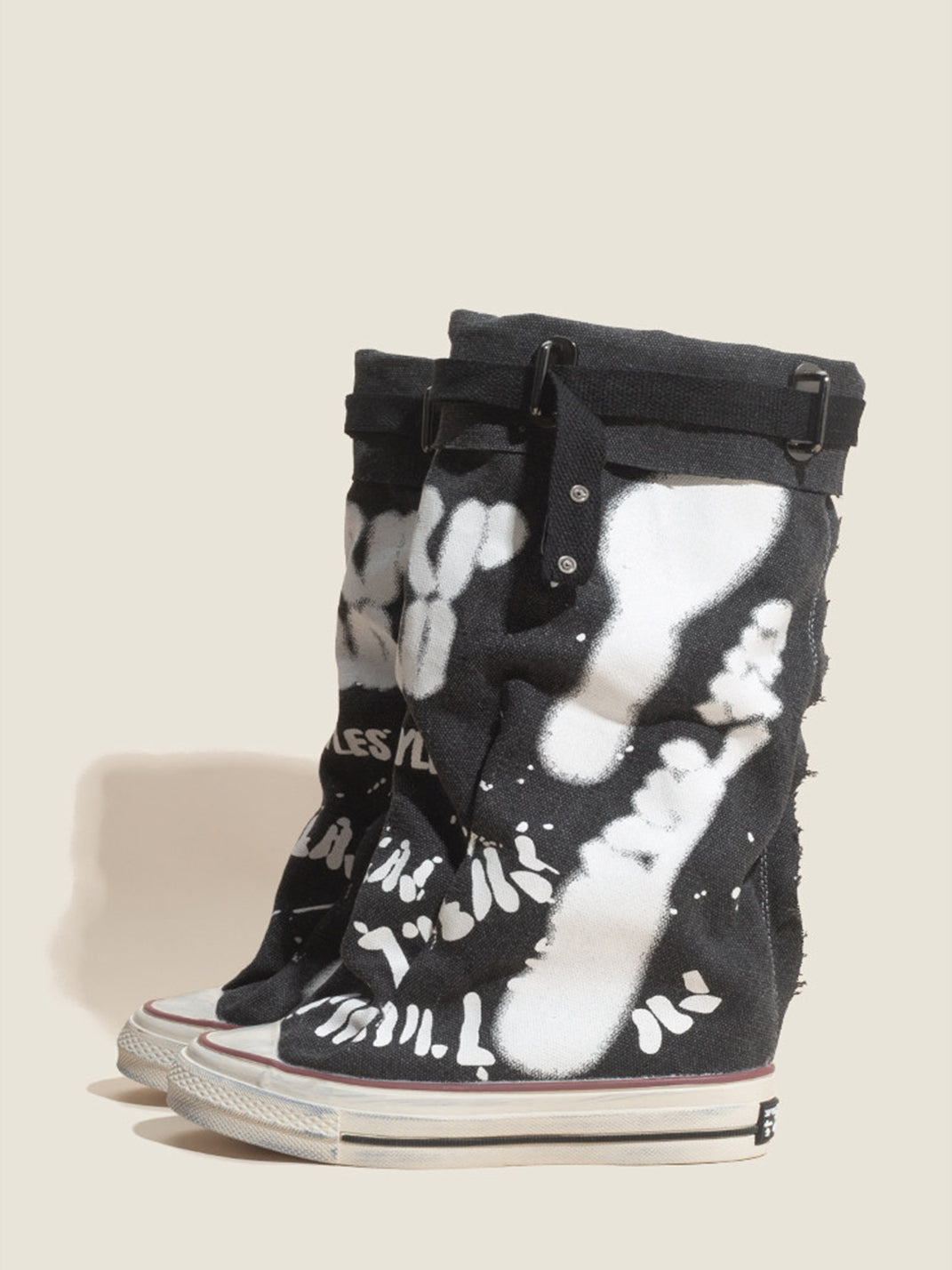Graffiti Print Mid-Calf Canvas Boots - View 6