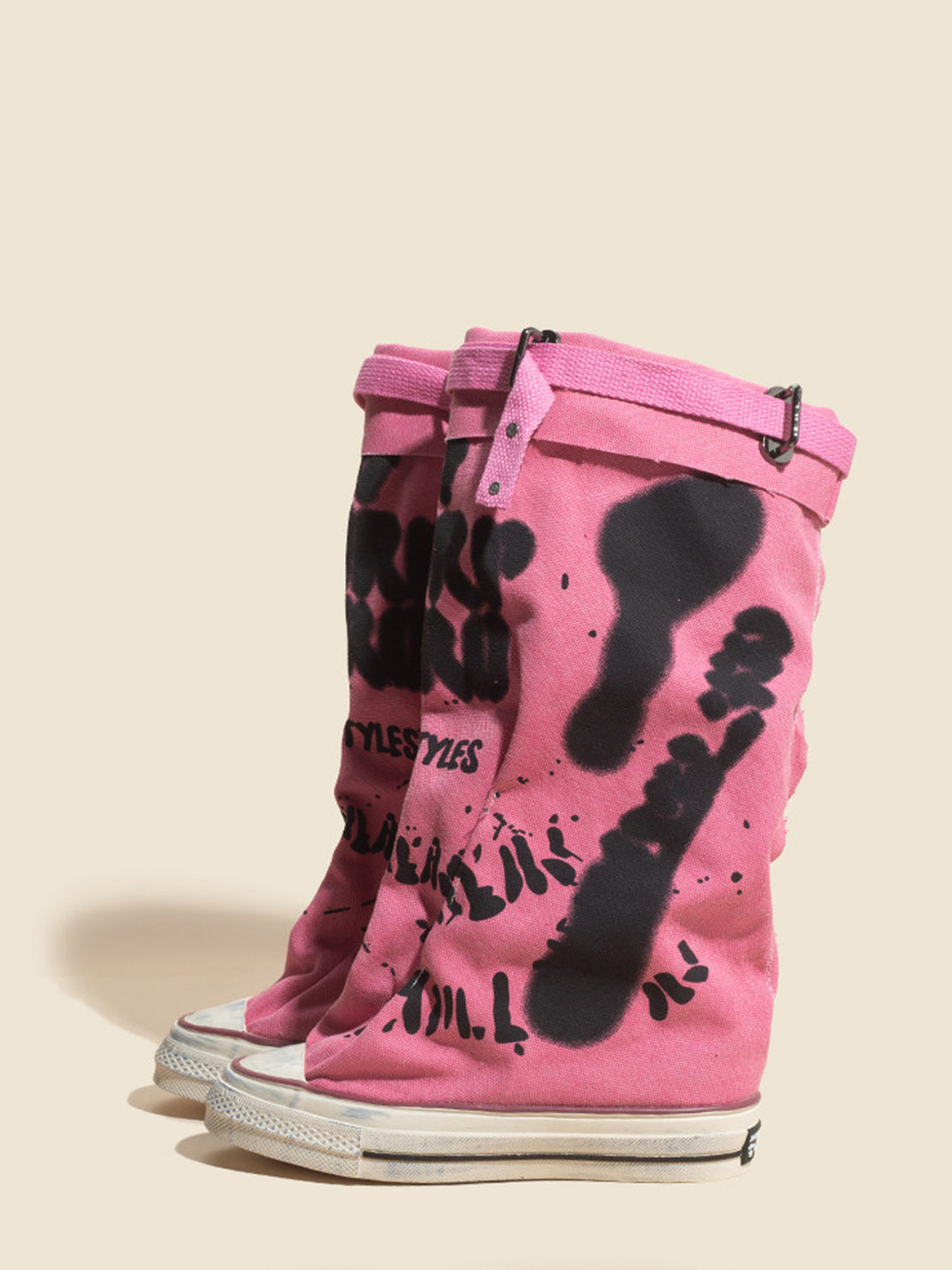 Graffiti Print Mid-Calf Canvas Boots - View 7