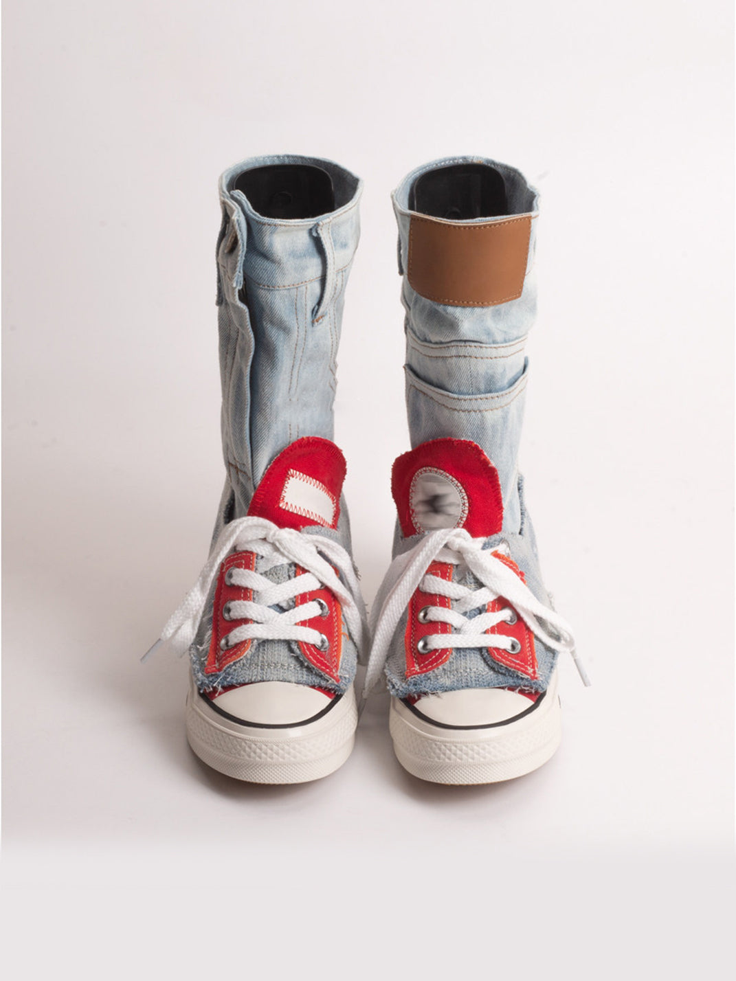 Denim Fold-Cuff High-Top Platform Sneakers - View 7