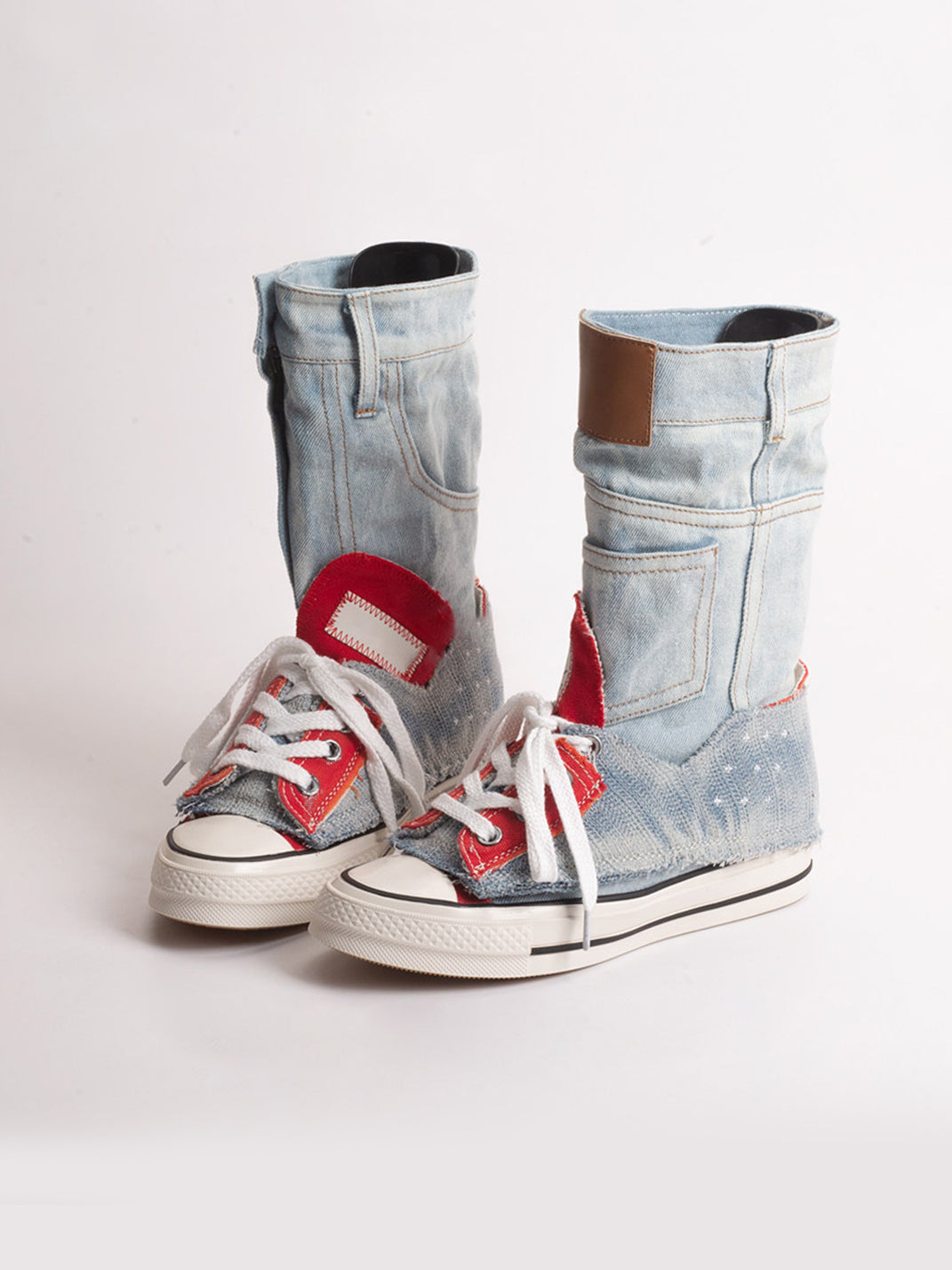 Denim Fold-Cuff High-Top Platform Sneakers - View 8