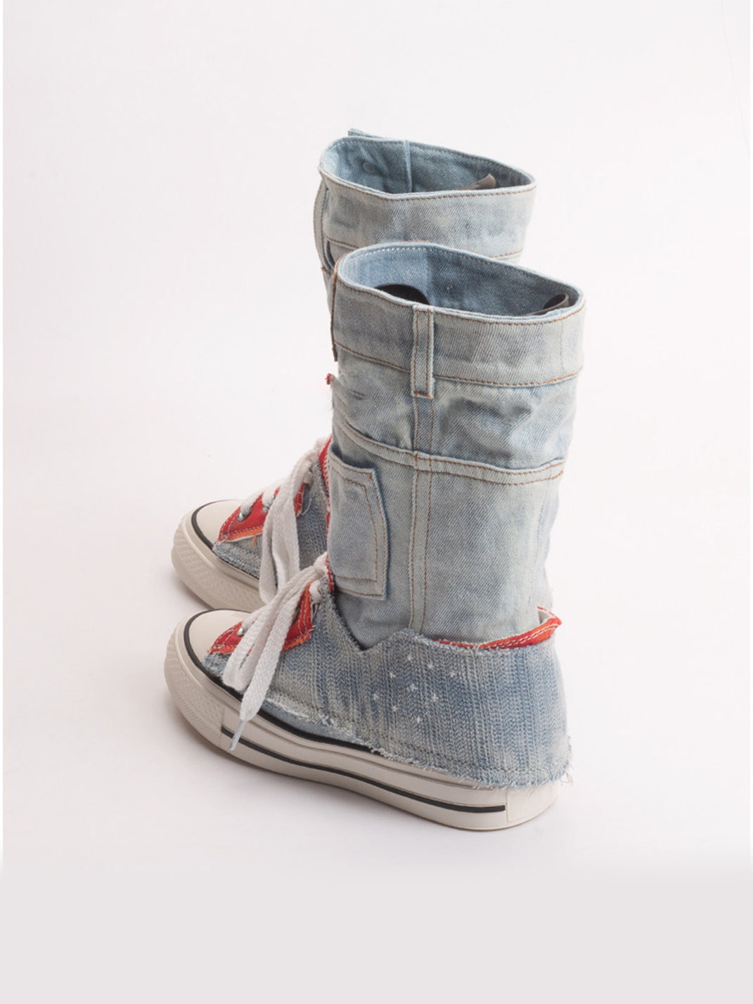 Denim Fold-Cuff High-Top Platform Sneakers - View 10
