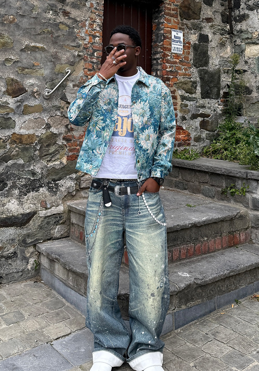 3D Chain Print Vintage Jeans