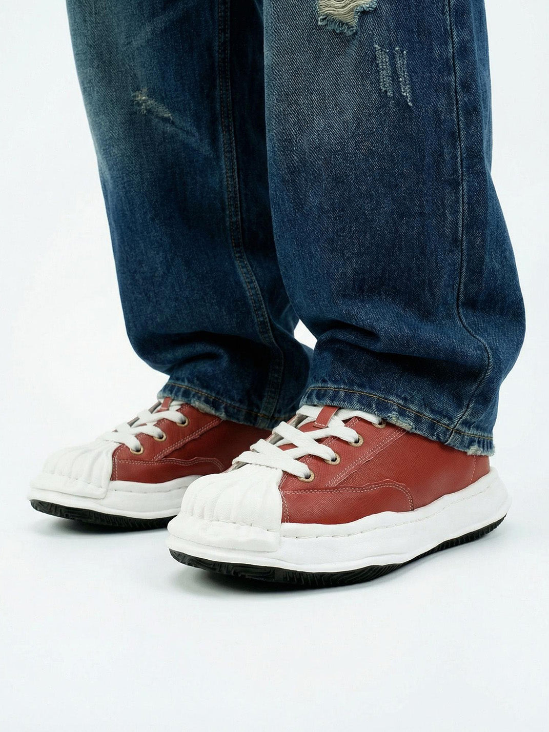Crimson Leather Molded-Toe Court Sneakers - View 2
