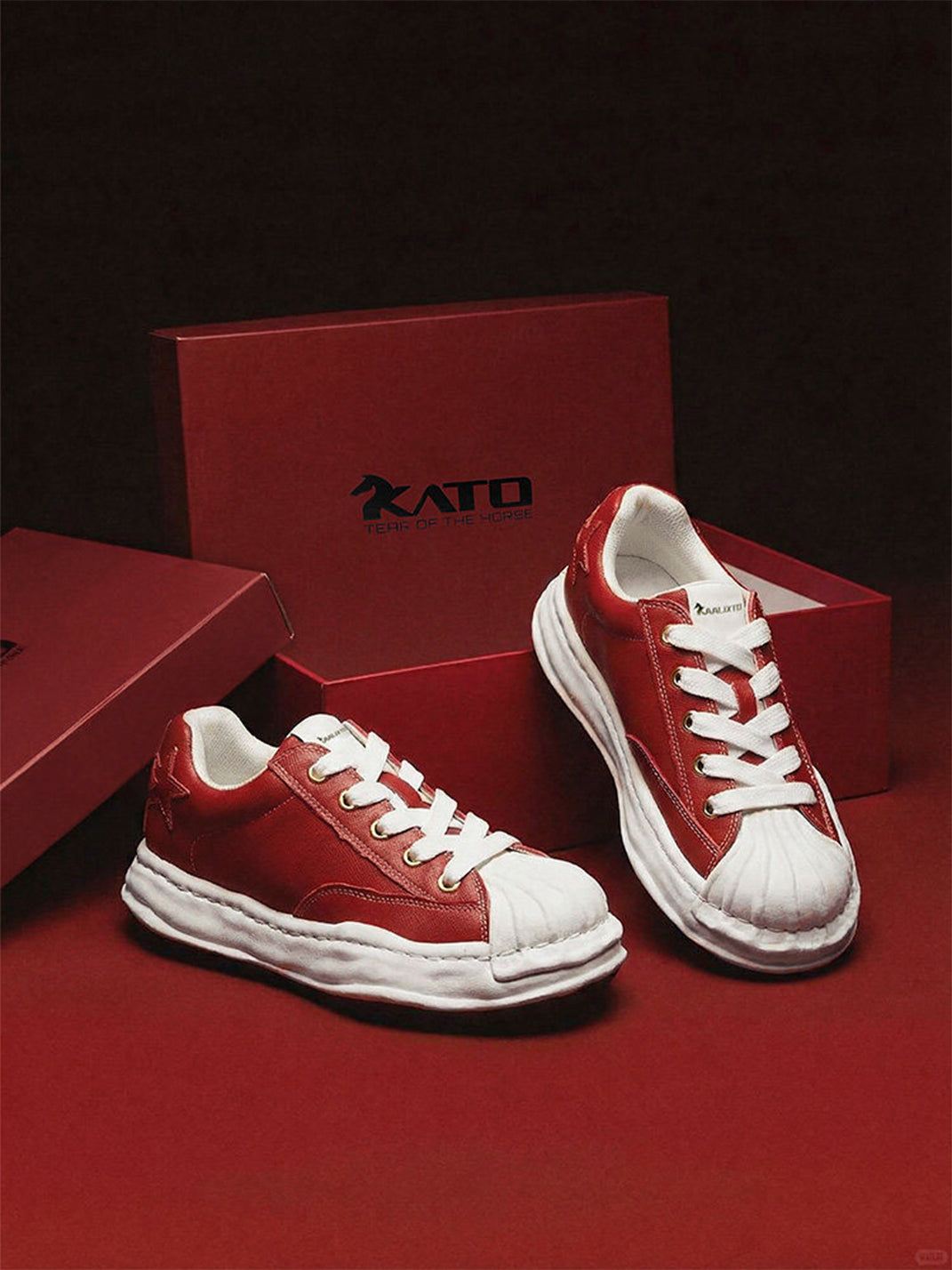 Crimson Leather Molded-Toe Court Sneakers - View 6