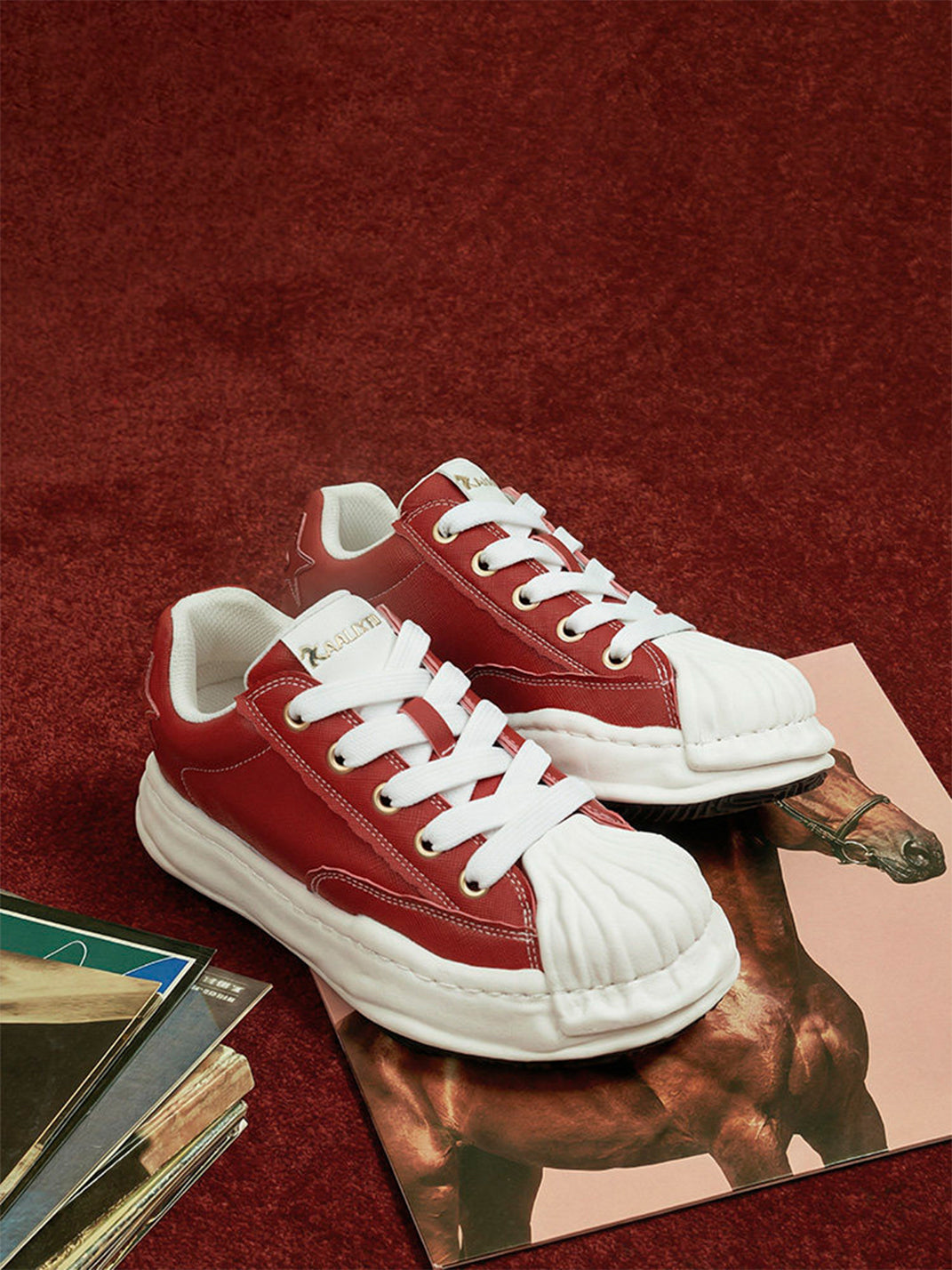 Crimson Leather Molded-Toe Court Sneakers - View 8