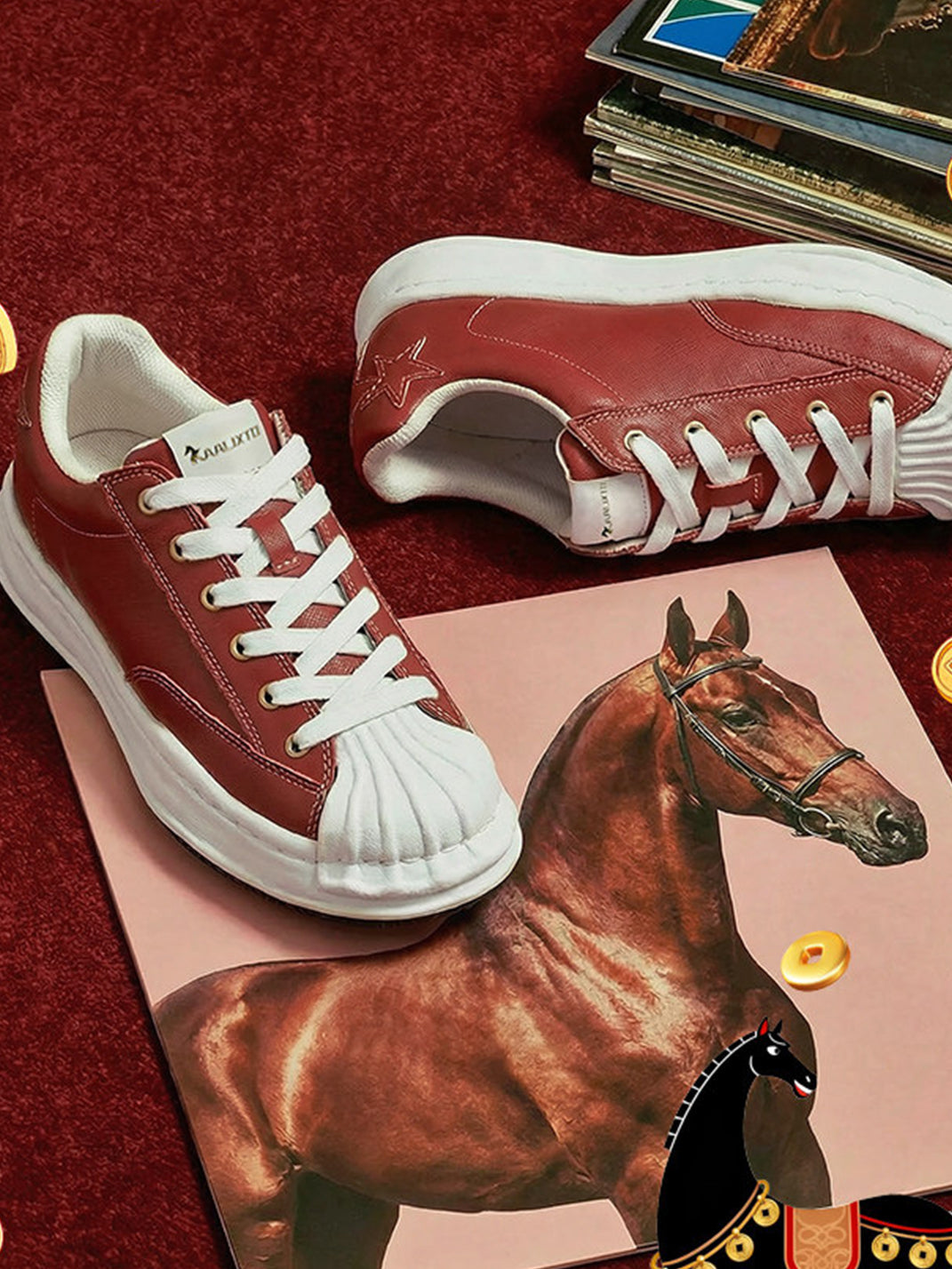 Crimson Leather Molded-Toe Court Sneakers - View 10